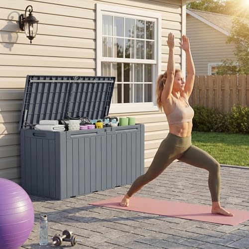 Devoko 100 Gallon Outdoor Storage Box, Waterproof Deck Box Lockable (Gray) - Image 2
