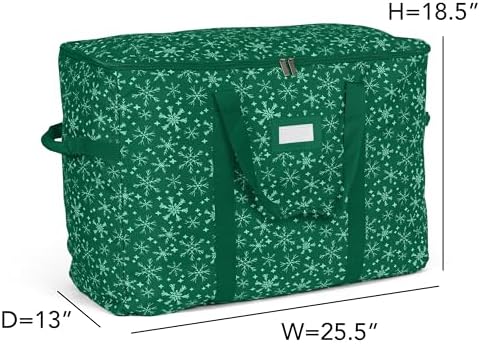 Covermates Keepsakes Adjustable Ornament Storage Bag – Heavy-Duty Polyester, Padded Dividers & FlexGrid Trays – Protective Holiday Ornament Organizer with Handles & Label Window, Green Snowflake - Image 3