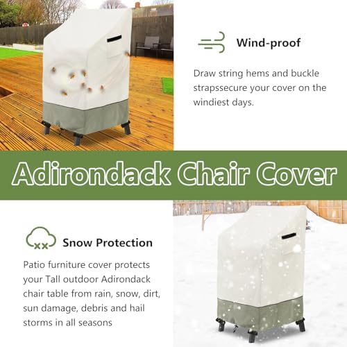 Adirondack Chair Cover 2 Pack, Heavy Duty Waterproof Outdoor Patio Chair Cover (30 W x 32 D x 46 H inches) Beige - Image 5