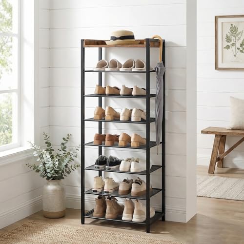 HOOBRO 8 Tier Shoe Rack, Large Capacity Shoe Storage for 14-16 Pairs, Sturdy Metal Shoe Shelf for Closet Entryway, Space Saving Shoe Organizer for Sneakers Heels, Rustic Brown BF48XJ01 - Image 2
