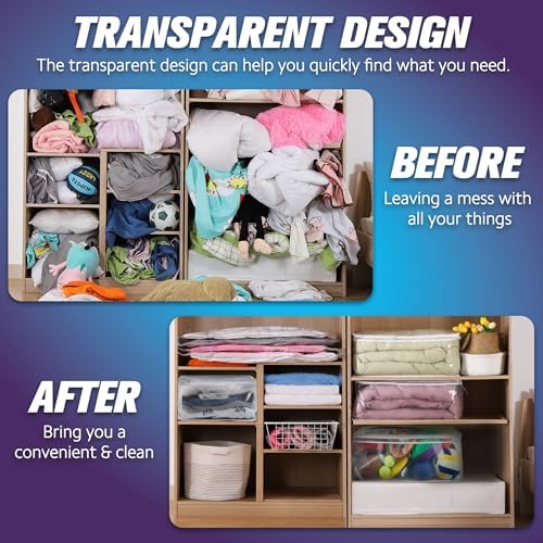 HIBAG 20 Gallon Large Storage Bag for Clothes, Zipper Clothing Storage Bag, Clear Organizer with Reinforced Handles, for Comforters Blankets Pillows Bedding (4 Pack) - Image 5