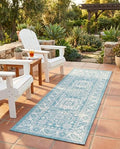 Rugs.com - Outdoor Aztec Rug – 6 Ft Runner Aqua Indoor/Outdoor Rug – Weather-Resistant Runner for Patios, Decks, and Porches by Rugscom