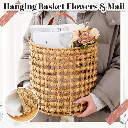 Chunful 2 Pcs Water Hyacinth Hanging Wicker Basket, Natural Wicker Decorative Baskets, Handmade Woven Storage Organizer for House Garden Wedding Wall Decorations, Large & Small Size(Classic Plaid) - Image 6