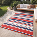 GAOMON 10x14 Outdoor Rug Waterproof for Patio Plastic Straw Large Rug Geometric Stripe Indoor Outdoor Area Rug Modern Lines Outdoor Camping Rugs for RV Porch Deck Trailer Beach, Red Navy White by GAOMON