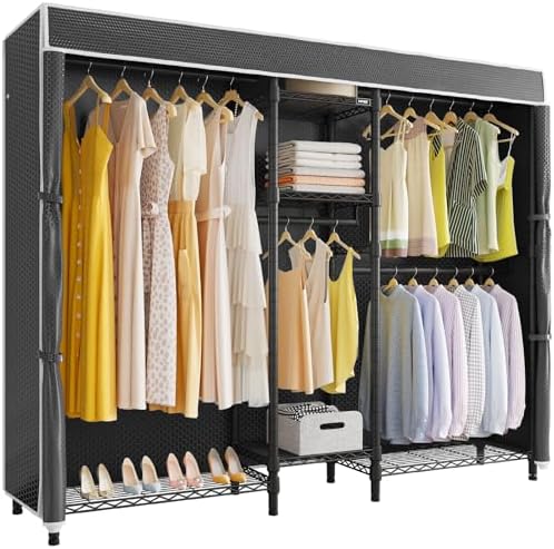 VIPEK Classic V6C Heavy Duty 5 Tiers Wire Garment Rack Large Size Wardrobe Closet Black Metal Clothing With Oxford Fabric Cover, 70.1" L x 17.3" W x 76.4" H, Max Load 870 LBS by VIPEK