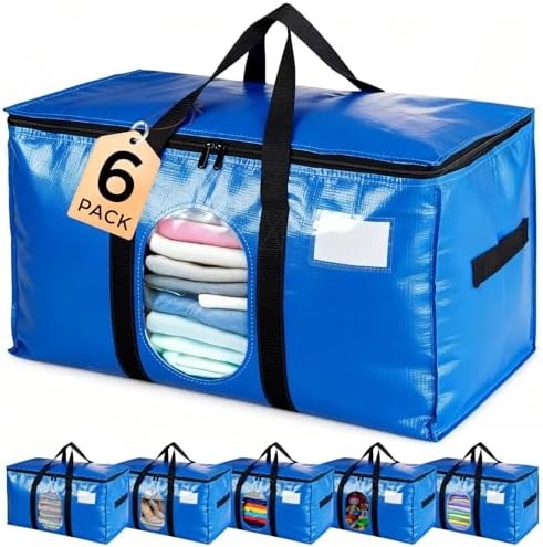 6 Pack Extra Large Moving Bags, Heavy Duty PE Woven Storage Totes with Visible Window & Wrap Around Handles, Reusable Space-Saving Alternative for Home Relocation & Storage by Anreekooc