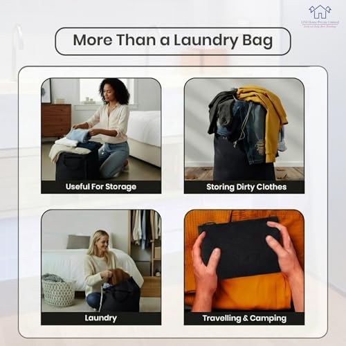 LFH Home Large Premium Cotton Rich Canvas Laundry Bag with Drawstring and Handles Heavy Duty, Multi-Use, and Washable for Home, Travel, College or Storage 24x36 (Pack of 4)-Black - Image 6