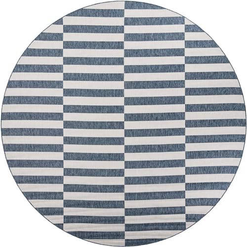 Unique Loom Outdoor Striped Collection Area Rug - Striped (12' Round Blue/Ivory) - Image 2
