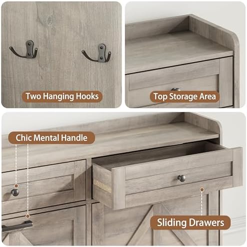 Shoe Cabinet with 4 Flip Drawers & 2 Top Drawers, 43" Tall Freestanding Narrow Wooden Shoe Storage Organizer for Entryway, Hidden Slim Shoe Rack for Front Door Entrance, Hallway, Living Room, Grey - Image 6