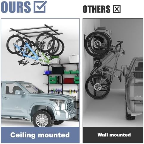 WALMANN Garage Ceiling Bike Rack, Adjustable Overhead Bicycle Storage System – Stores 3 Bikes Horizontally or 6 Bikes Vertically, Ceiling-Mount Bike Hanger for Road & Mountain Bikes - Image 7