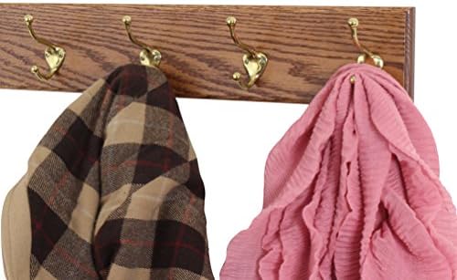 PegandRail Oak Wall Mounted Coat Rack with Solid Brass Hooks 4.5" Ultra Wide (Chestnut, 20" x 4.5" with 4 Hooks) - Image 2