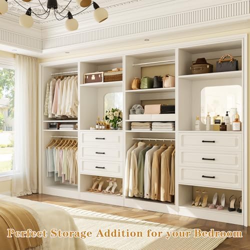 Unikito Closet System, 100" Closet Organizer with Drawers & Mirrors, White - Image 2