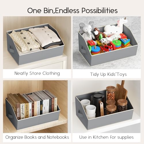 Homsorout Large Closet Organizers and Storage Bins - 8 Pack Trapezoid Storage Baskets for Shelves, Foldable Fabric Baskets with Handles Ideal for Closet, Basket, Wardrobe and Shelf Storage, Grey - Image 6