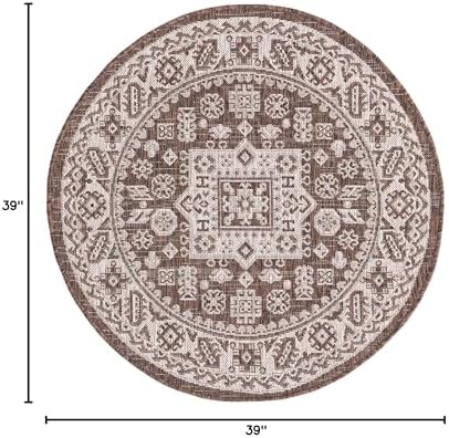 Rugs.com - Outdoor Aztec Rug – 3 Ft Round Brown Indoor/Outdoor Rug – Flatweave Tribal Design for Patio, Deck, and Porch - Image 2