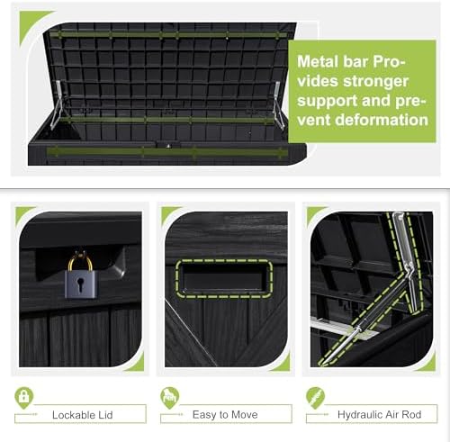 Greesum 120 Gallon Deck Box, Resin Outdoor Storage Container, Black - Image 5