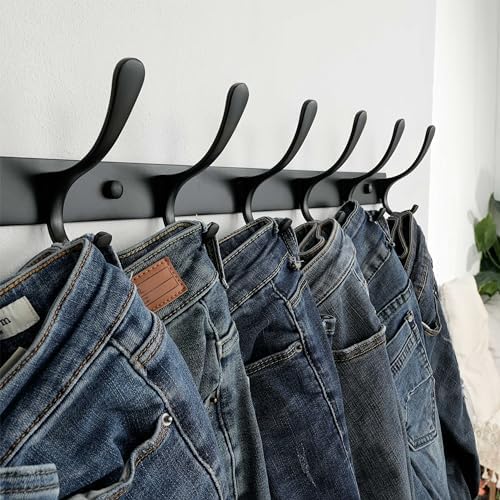 SKOLOO Heavy Duty Wall Mounted Coat Rack - 6 Hooks, Stainless Steel, Pack of 2, Sturdy Coat Hooks for Hanging Clothes, Jacket, Hat, Black - Image 3