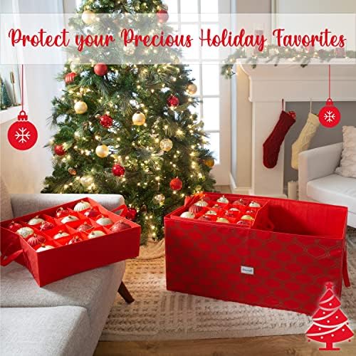 Simplify 96 Ornament Storage Box | Dimensions: 37.5"x 19"x 17.75" | Holds 96 Ornaments | Stackable | Easy Carry Handles | Red | Christmas Storage - Image 4