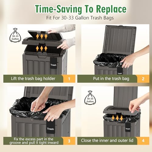 Outdoor Trash Can, 30 Gallon Garbage Can with Tiered Lid and Drip Tray, Waterproof Resin Waste Bin for Patio, Garden, Backyard, Deck, Brown - Image 5