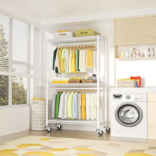 FUTASSI Rolling Clothes Rack, Clothing Racks for Hanging Clothes, White - Image 4