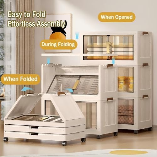 Storage Bins with Lids, 5 Tier 600 QT Stackable Plastic Storage Bins, Foldable Storages Boxes with Magnetic Doors and Wheels for Clothes, Snacks, Books, Folding Containers for Home Office - Image 4