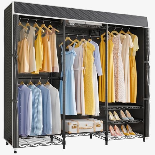 VIPEK V5C Medium Covered Clothes Rack Heavy Duty Portable Closet Wardrobe, Freestanding Black Clothing with Upgraded Polyester Cover, Adjustable Custom, 56.7" Lx15.7 Wx76.4 H by VIPEK