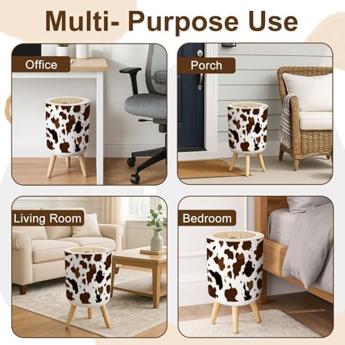 Trash Can with Lid Cow Skin Seamless Print Animal Hide Brown Spots White Mammals Fur Small Garbage Can with Legs Waste Bin Press Cover Wastebasket for Kitchen Bathroom Living Room 7L/1.8 Gallon - Image 5