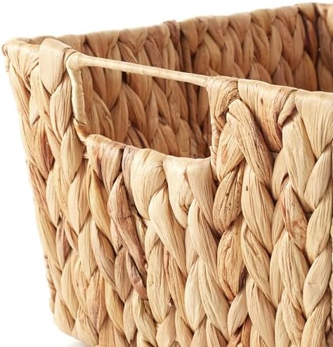 Casafield Set of 4 Water Hyacinth Storage Baskets with Handles - Natural, Woven Storage Bins for Shelves, Blankets, Laundry Organization - Image 5