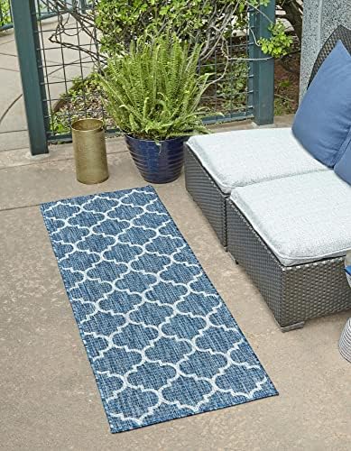 Unique Loom Outdoor Trellis Collection Area Rug (2' x 6' 1" Runner, Navy Blue/ Ivory) by UniqueLoom