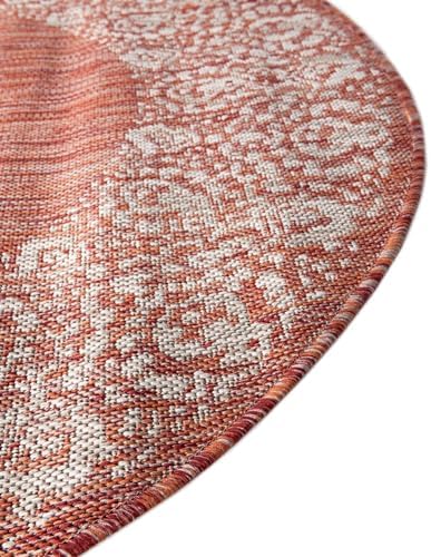 Unique Loom Outdoor Border Collection Area Rug - Floral Border (10' 8" Round Rust Red/Ivory) - Image 6