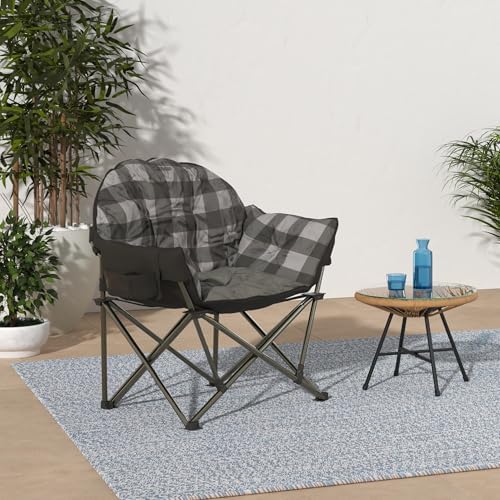 Guide Gear Club Camping Chair, Oversized, Portable, Folding with Padded Seats, 500-lb. Capacity Gray Plaid - Image 2