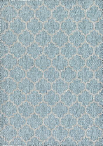Unique Loom Outdoor Trellis Collection Area Rug (8' x 11' 4" Rectangle, Aquamarine/ Gray) - Image 3