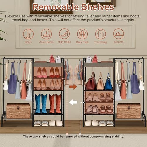 Shoe Rack for Entryway, 2-in-1 Shoe and Purse Rack, 5-Tier, Black - Image 5