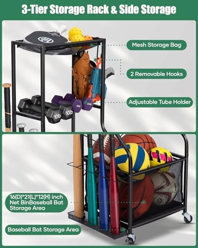 EXTCCT Garage Sports Equipment Organizer, Rolling Ball Storage Cart - Image 6
