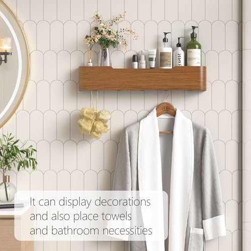 Coat Rack Wall Mount with Hidden Hooks Modern Key Holder Wood Entryway Hook with Shelf for Bedroom Kitchen Hallway Bathroom Designed for Hanging Coats Hats Bags Towel Dog Leashe(Walnut,5 Hooks) - Image 6