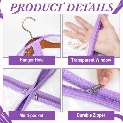FoldTier 8 Pcs Clear Dance Costume Garment Bags for Dancers, 40 Inch,Purple - Image 3