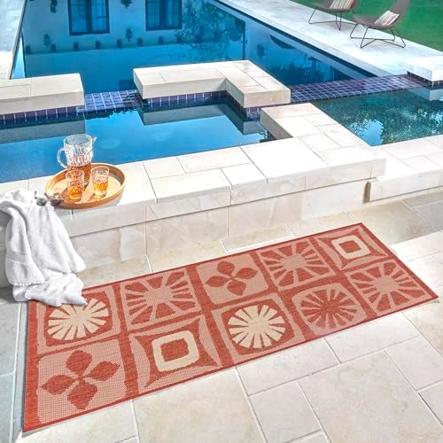Gertmenian Indoor/Outdoor Kona Coast by Reyn Spooner Runner Rug - 2x6 Runner, Stain & UV Resistant, Ideal for Deck, Patio, Poolside Rooms - Hawaii Abstract Tile, Red, 46667 - Image 2