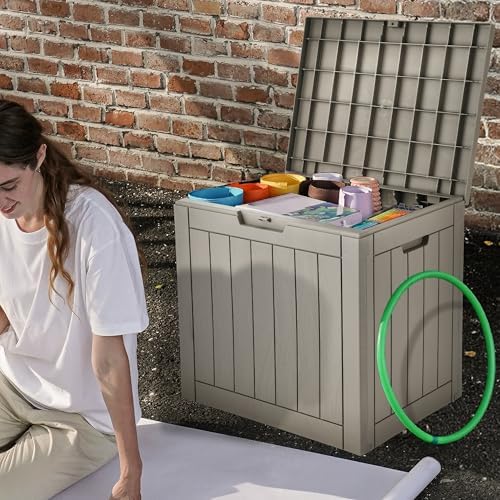 DWVO 30 Gallon Outdoor Storage Box, Weatherproof Lockable Resin Deck Box for Patio Furniture, Pool Accessories, Garden Tools, and Supplies - Brown - Image 4