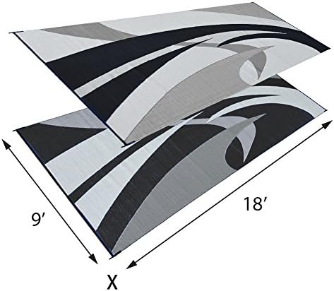 Stylish Camping 159181 9-feet by 18-feet Reversible Mat, Plastic Straw Rug, Large Floor Mat for Outdoors, RV, Patio, Backyard, Picnic, Beach, Polypropylene (PP) , Camping (Black/White) - Image 3