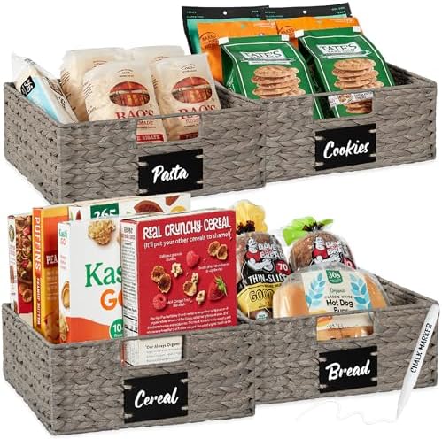 Best Choice Products Set of 4 13x12in Water Hyacinth Pantry Baskets, Woven Organizers w/Chalkboard Label, Chalk Marker - Gray by BestChoiceProducts