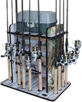 Rush Creek Creations Fishing Rod Holder for 14 Saltwater/Freshwater Rods, Fishing Pole Holder w/ up to 4 Fishing Gear Tackle Box Storage for Garage Organization/Boat Storage for Fishing Accessories by RushCreekCreations