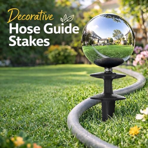 Tandefio 9 Pcs Garden Hose Guide Spike 13.5'' Decorative Ball, Silver - Image 5