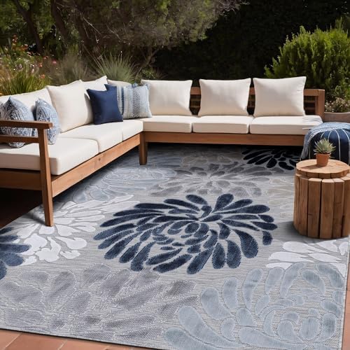 Luul Home Floral Indoor Outdoor Rugs 6x9 Large Area Rug for Living Room, Patio Decor, Kitchen, and Entryway Rug, Washable Stain Resistant Outside Carpet Blue 6 x 9 - Image 7