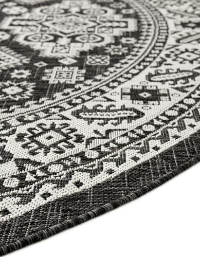 Rugs.com Outdoor Aztec Collection Rug – 13 Ft Round Charcoal Gray Flatweave-Pile Rug Perfect for Kitchens, Dining Rooms - Image 4