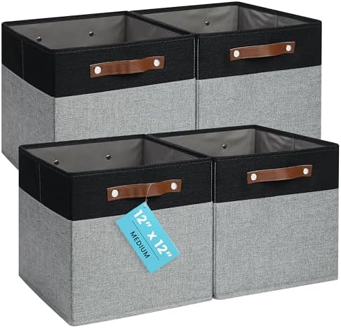 OrganiHaus 12x12 Cube Storage Bins, Set of 4 - Fabric Storage Cubes by OrganiHaus