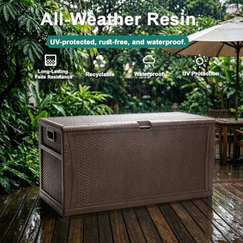 EHHLY 100 Gallon Outdoor Storage Box, Lockable Waterproof Package Delivery Boxes for Outside, Resin Outdoor Storage Deck Box for Garden Tools, Cushions, Pool Supplies, Indoor Outdoor Accessories - Image 4