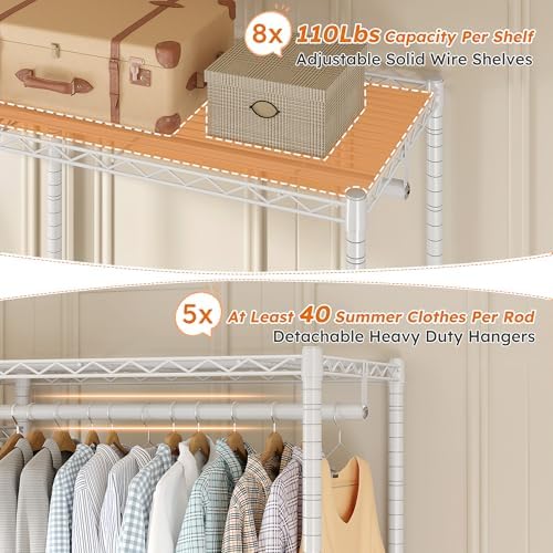Raybee Clothes Rack, Freestanding Closet Storage System, 5 Rods 8 shelves - Image 5