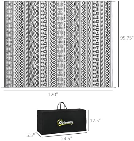 Outsunny Outdoor Rug for Patio Waterproof, 8' x 10', Gray & Cream Boho - Image 3