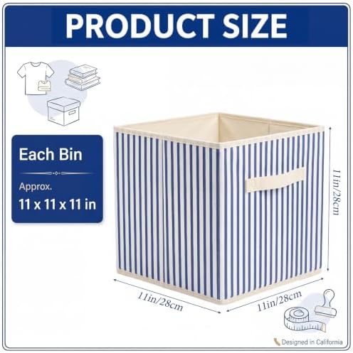 Amyhill 6 Pack Blue Striped Basics Collapsible Fabric Storage Bins - Image 2