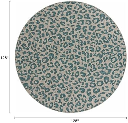 Unique Loom Outdoor Safari Collection Area Rug - Leopard (10' 8" Round, Teal/ Ivory) - Image 2