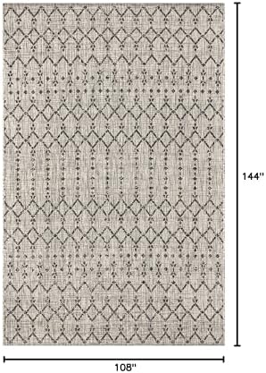 Eyely Moroccan Woven Area Rug 9X12 Light Gray/Black, Indoor Outdoor Rug - Image 2